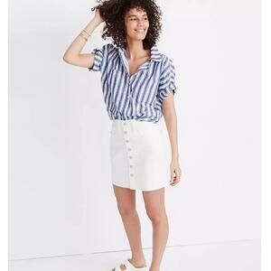 Madewell Size 28 Button Front Mini Stretch Denim Skirt In Tile White EUC